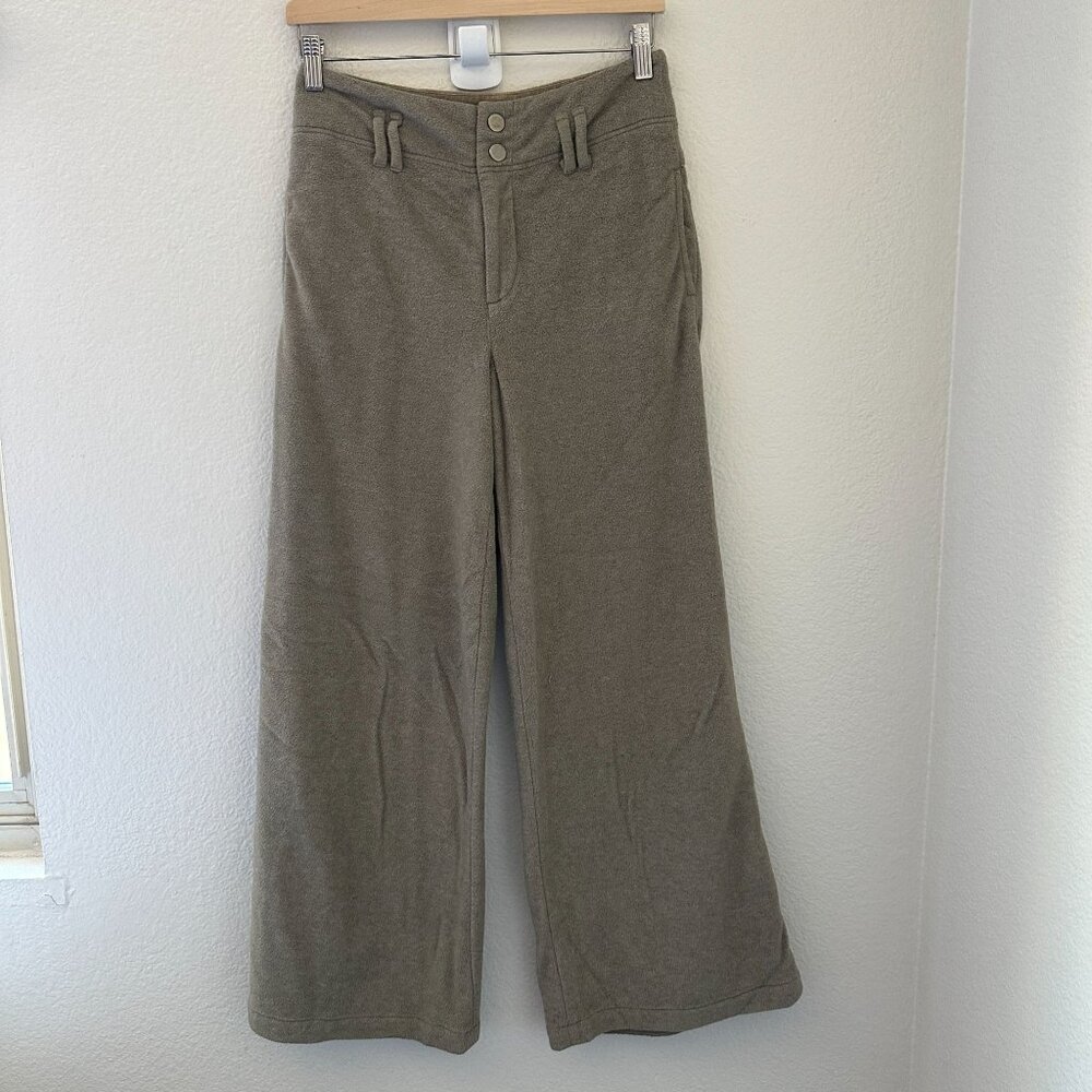 Free People Pants High Rise Wide Straight Leg Zip Button Closure Khaki 2